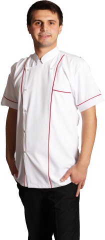 Efes Model aşçı ceketi çıt çıtlı kısa kol-Beyaz-Kırmızı