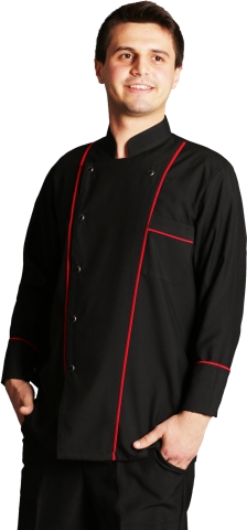 Efes Model aşçı ceketi çıt çıtlı uzun kol-Siyah-Kırmızı